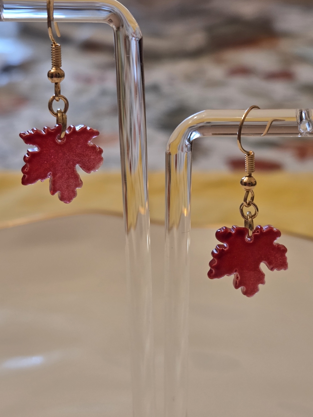 Autumn Maple Leaf Dangle Earrings-  Crisp Classic Red With A Glossy Finish- NWT